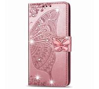 Huawei Pura 70 Pro+ Case, 3D Sparkly Gems Bling Glitter Butterfly Shockproof Flip Case Stand PU Leather Book Wallet Phone Cases Card Slots Magnetic TPU Bumper Cover for Huawei Pura 70 Pro+ Rose gold