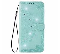 Huawei Pura 70 Pro+ Case, 3D Sparkly Gems Bling Glitter Mandala Shockproof Flip Case Stand PU Leather Book Wallet Phone Cases Card Slots Magnetic TPU Bumper Cover for Huawei Pura 70 Pro+ green