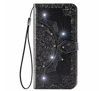 Huawei Pura 70 Pro Case, 3D Sparkly Gems Bling Glitter Mandala Shockproof Flip Case Stand PU Leather Book Wallet Phone Cases Card Slots Magnetic TPU Bumper Cover for Huawei Pura 70 Pro black