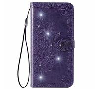 Huawei Pura 70 Ultra Case, 3D Sparkly Gems Bling Glitter Mandala Shockproof Flip Case Stand PU Leather Book Wallet Phone Cases Card Slots Magnetic TPU Bumper Cover for Huawei Pura 70 Ultra purple