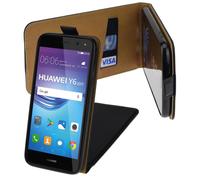 Huawei Y6 (2017) Faux Leather Case Flip-Style Cover Phone Case in Black Color