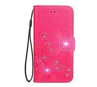 Huawei Y6S / Y6 2019 Phone Case, Glitter Diamonds PU Leather Flip Wallet Case Embossed Lucky Clover TPU Shockproof Shell Protective Case for Huawei Y6S/Y6 2019 with Card Slots Magnetic Stand - Red