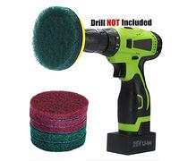 HUAWELL 4 Inch Drill Powered Brush Tile Scrubber Scouring Pads Cleaning Kit, 2 Different Stiffness, 4-Inch Disc Pad Holder with 6 Scrubbing Pads, Cleans Large Flat Areas Perfectly (4-inch) (4-Inch)