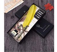 HUAWELL Antique Feather Dip Pen Set | Retro Pen Calligraphy Pen Set Writing Quill Ink Dip Pen (Yellow)