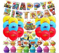 Huaxintoys Pack of 32 Urban Heroes Cake Decoration, Urban Heroes Cake Toppers, Cake Decoration Heroes, Happy Birthday Banner, Cake Decorations and Latex Balloons for Hero Theme Birthday Party