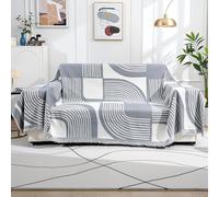 HUAXITRA Chenille Sofa Cover for 3 Seater, Soft Washable Boho Couch Cover Slipcover with Tassel, All-Season Protection Couch Cover for Dogs, Couch Protector L Shaped Sofa Cover (Grey, 180x340 cm)