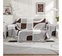 HUAXITRA Chenille Sofa Cover for 3 Seater, Soft Washable Boho Couch Cover Slipcover with Tassel, All-Season Protection Couch Cover for Dogs, Couch Protector L Shaped Sofa Cover (Coffee, 180x300 cm)