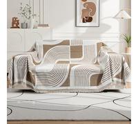 HUAXITRA Chenille Sofa Covers 3 Seater, Soft Washable Boho Couch Cover Slipcover with Tassel, All-Season Protection Couch Cover for Dogs, Couch Protector L Shaped Sofa Cover (Khaki, 180x300 cm)