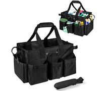 HUAXITRA Cleaning Caddy Bag with Handle - XXL 900D Waterproof Cleaning Tote for Housekeepers, Adjustable Shoulder Strap, Extra Large Multi-Pocket Storage Organizer for Cleaning Supplies (Black)