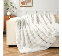 HUAXITRA Faux Rabbit Fur Blanket Bubble Blanket Thick 720 GSM Throws for Sofa, Super Soft Blankets Cozy Fluffy White Blankets 160x200CM, Warm Large Versatile Plush Blanket For Sofa, Bedroom, Couch