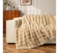 HUAXITRA Faux Rabbit Fur Blanket Bubble Blanket Thick 720 GSM Throws for Sofa, Super Soft Blankets Cozy Fluffy Coffee Blankets 200x230CM, Warm Large Versatile Plush Blanket For Sofa, Bedroom, Couch