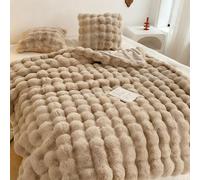 HUAXITRA Faux Rabbit Fur Blanket Thick 720 GSM Throws for Sofa, Warm Cozy Fluffy Large Throw Blanket Coffee 160x200CM, Super Soft Warm Plush Bubble Blanket For Sofa, Bedroom, Couch, Home Decor