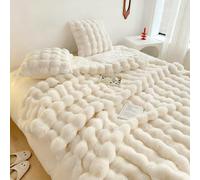 HUAXITRA Faux Rabbit Fur Blanket Thick 720 GSM Throws for Sofa, Warm Cozy Fluffy Large Throw Blanket White 200x230CM, Super Soft Warm Plush Bubble Blanket For Sofa, Bedroom, Couch, Home Decor
