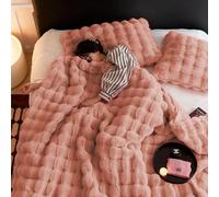 HUAXITRA Faux Rabbit Fur Blanket Thick 720 GSM Throws for Sofa, Warm Cozy Fluffy Large Throw Blanket Pink 160x200CM, Super Soft Warm Plush Bubble Blanket For Sofa, Bedroom, Couch, Home Decor