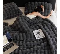 HUAXITRA Faux Rabbit Fur Throw Blanket Grey 100x160cm, 720GSM Soft Warm Fluffy Thick Plush Large Versatile Fleece Throw Blanket for Sofa Bed Couch Home Decor