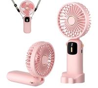HUAXITRA Handheld Fan, Mini Portable Fan Handheld with 5 Speeds, 180°Adjustable Mini Fan Hand Held Fans Foldable Desk Desktop Fans with Smart Display for Home Office Bedroom Outdoor Travel (Pink)