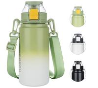 HUAXITRA Insulated Water Bottle Stainless Steel Sports Water Bottles with Straw, Double Wall Leakproof Thermal Flask with Handle for Cold and Hot Drink, Travel, Sports, Gym (Green, 800 ml)