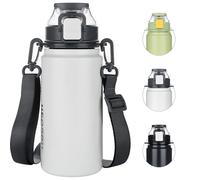 HUAXITRA Insulated Water Bottle Stainless Steel Sports Water Bottles with Straw, Double Wall Leakproof Thermal Flask with Handle for Cold and Hot Drink, Travel, Sports, Gym (White, 800 ml)
