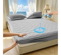 HUAXITRA Waterproof Mattress Protector King Size Bed, 4 Layer King Size Mattress Protector Fitted Sheet Protects with 30CM Extra Deep Skirt, Anti Allergy Breathable Mattress Sheet Covers (150x200cm)