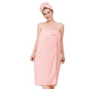 HUAXITRA Women Wrap Towel Robe, Soft Towel Wrap for Women, Highly Absorbent Shower Robe Spa Robe Wraps Bathrobe, Adjustable Bath Wrap Snap Closure Soft Bathrobes Wrap with Hair Turba (Pink)
