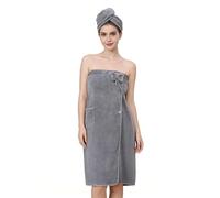 HUAXITRA Women Wrap Towel Robe, Soft Towel Wrap for Women, Highly Absorbent Shower Robe Spa Robe Wraps Bathrobe, Adjustable Bath Wrap Snap Closure Soft Bathrobes Wrap with Hair Turba (Grey)