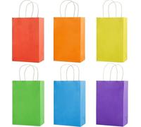 HUAXIYAN 12pcs Party Favor Bags 6 Colors Goodie Bags Rainbow Paper Gift Bags Bulk with Handles for Birthday Party, Candy,Small Gift and Bridal Shower (16)