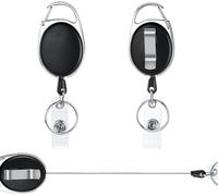 HUAXIYAN Retractable Badge Reels, 2pcs Heavy Duty Retractable Keychain, 2 in 1Reel Clips Retractable Badge Holder with Key Belt Reel for Key Ring ID Card Badge Holder