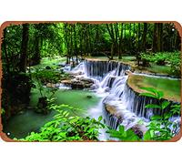 Huay Mae Kamin River Waterfall Jungle Forest Thailand Photo Metal Tin Signs Room Stuff Wall Decor Sign 8x12 Inch
