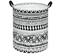 HUAYEE 19.7 Inches Large Laundry Basket Waterproof Round Cotton Linen Collapsible Storage bin with Handles for Hamper Kids Room,Toy Storage (Black clan style)