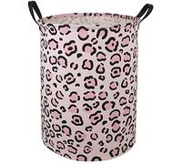 HUAYEE 19.7 Inches Large Laundry Basket Waterproof Round Cotton Linen Collapsible Storage bin with Handles for Hamper Kids Room,Toy Storage(Leopard Print)