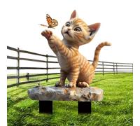 Huayeex Cat Lawn Ornament - Garden Decor Stakes | 2D Flat Chasing Butterfly Acrylic Animal Accent for Lawn Pathway Holidays Backyard Balcony