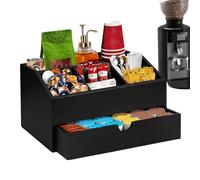 Huayeex Coffee Organizer | Stirrers Wooden Storage Holder - Kitchen Counter Condiment Holder with Drawer for Mug Sugar Tea Coffee Phone Stirrers Remote Controller Pen Scoop Straw