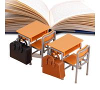 Huayeex Doll House Miniatures Items | Doll House Table And Chairs - Classroom Schoolbags Models Study Table Ornament for Children Playroom Setup