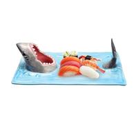 Huayeex Shark Sushi Plate - Ceramic Shark Shaped Serving Platter | Hand-Painted Ceramic Food Serving Tray, Japanese Cheese Board | Serving Tray with Soy Sauce Holder Sushi Boat Plate Funny Food Plate