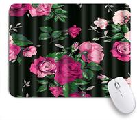 HUAYEXI Ultra Thick Waterproof Mouse Pad，Red Rose Flower Pink Floral Black Background Elegent，Works for Computers, Laptop,All Types of Mouse pad, Office/Home