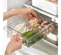 HUAYT Fridge Organisers,Fridge Drawer Storage Bins with Adjustable Slide Rail,Unique Freezer Shelf Holder Container Box with 2 Partition Plates (1 PACK)