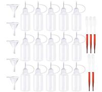 Huayue 30Pcs Precision Bottle Set, 15Pcs 30ml Plastic Empty Needle Tip Glue Bottlesc with 5Pcs Mini Funnels and 5Pcs Pipettes, DIY Craft Quilling Tool for Liquid Glue Oil Ink Paint