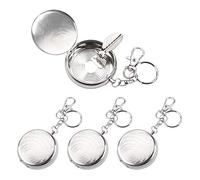 Huayue 4pcs Portable Cigarette Ashtray, Mini Ashtray with Key Ring, Stainless Steel, Anti-Odour, Silver, S