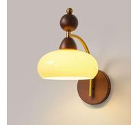 HUAYUSEDF American Retro Wall Light,Solid Wood Bedroom Study Bedside Sconce,E26 Base Glass Lampshade Lighting，Ancient Lamps in The Living Room,Creative Decoration,Ash(A)