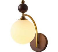 HUAYUSEDF American Retro Wall Light,Solid Wood Bedroom Study Bedside Sconce,E26 Base Glass Lampshade Lighting，Ancient Lamps in The Living Room,Creative Decoration,Ash(B)