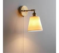 HUAYUSEDF Elegant Vintage Ceramic Wall Lamp - White Sconce with Pull Chain Switch & Gold Brass Accents for Bedroom, Living Room, and Study Stylish Lighting Decor Light Color(Light Color)