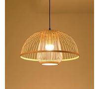 HUAYUSEDF Minimalist Art Style Brown Hanging Lamp BedHead Decoration Bamboo Pendant Light Bowl Shaped Hanging Chandelier Suitable for Lobby Bedroom Farmhouse Kitchen Island Corridor E27 Base