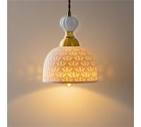 HUAYUSEDF Modern Brass Dome White Ceramic Pendant Lamp Chandelier Hanging Light Ceiling Nordic Gold Brown Adjustable for Kitchen Island Restaurant Bedside Bar Counter Cafe Bedroom
