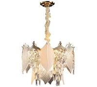 HUAYUSEDF Modern Round Crystal Chandeliers for Living Room Dimmable Pendant Light Elegant Leaf Glass Large Ceiling Hanging Lamp for Foyer Girls Bedroom Dining