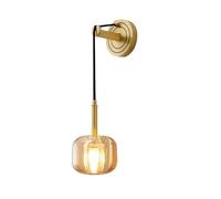 HUAYUSEDF Modern Simplicity Crystal Small Wall Sconce,Postmodern Brass Bedside Light,Adjustable Hanging Line Single Head Lamp,Bedroom Vanity Living Room Study Rooms Mounted(B)