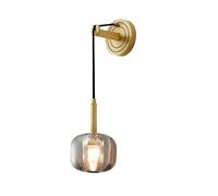 HUAYUSEDF Modern Simplicity Crystal Small Wall Sconce,Postmodern Brass Bedside Light,Adjustable Hanging Line Single Head Lamp,Bedroom Vanity Living Room Study Rooms Mounted(A)