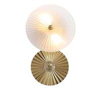 HUAYUSEDF Modern Wall Sconce, 18cm Pleated Glass & Fluted Metal Round Light Fixture, E14 Double-Light for Bedroom, Living Room, Hallway, Contemporary Home Decor Lighting