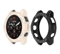 HUAYUWA 2Pack Soft TPU Case Cover (Black+Beige) Compatible with Garmin EPIX PRO 51MM / Fenix 7X PRO/Fenix 7X Smartwatch Protective Case Shell Accessories