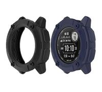 HUAYUWA 2Pack Soft TPU Case Cover (Black+Blue) Compatible with Garmin Instinct 2X Solar Smartwatch Protective Case 50mm Intended for Instinct 2X Solar Watch Shell Accessories