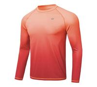 Huayuzh Mens Swim Top Rash Guard Long Sleeve UPF 50+ Quick Dry Breathable Running Sport UV Sun Protection Swimming Shirts Orange Gradient M